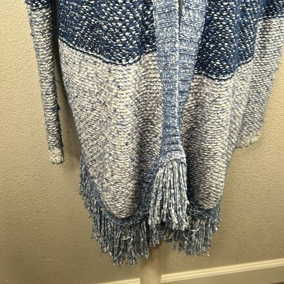 Lucky Brand Wool Blend Knit Striped Open Cardigan with Fringe Trim Size Small - Picture 3 of 8